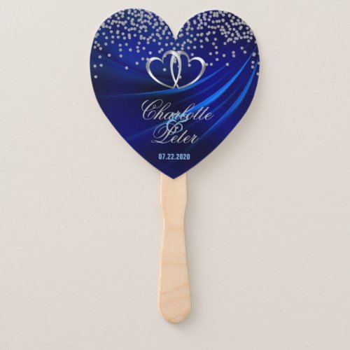 Royal Blue DiamondsHearts Wedding Hand Fan