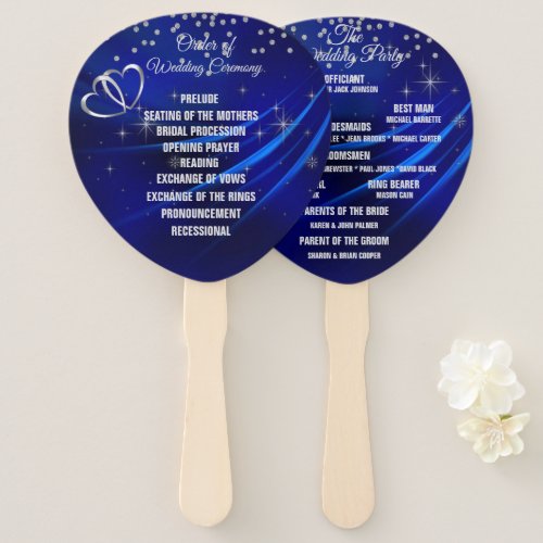 Royal Blue Diamonds  Hearts Wedding Hand Fan