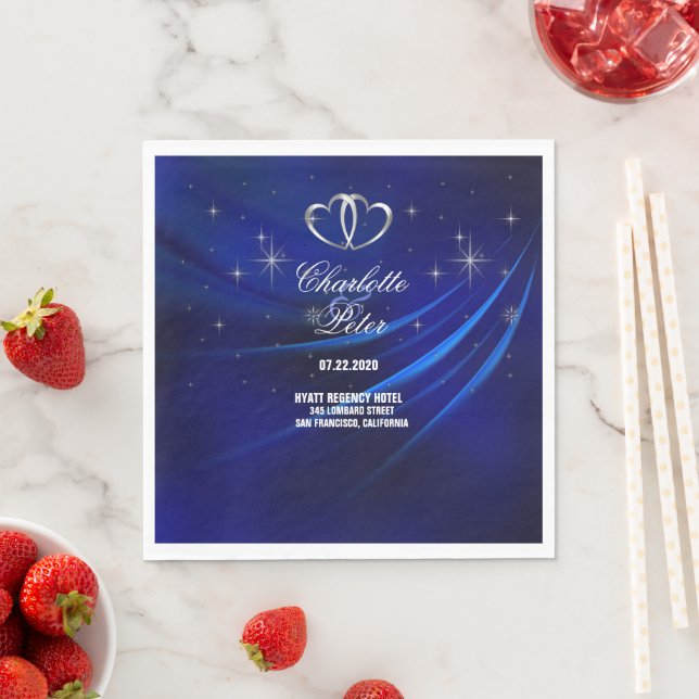 Royal Blue Diamonds/Hearts Wedding Paper Napkins (Insitu)