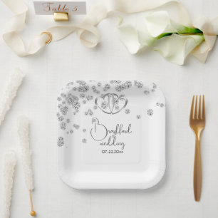 Royal Blue Diamonds & Hearts Wedding Paper Plates