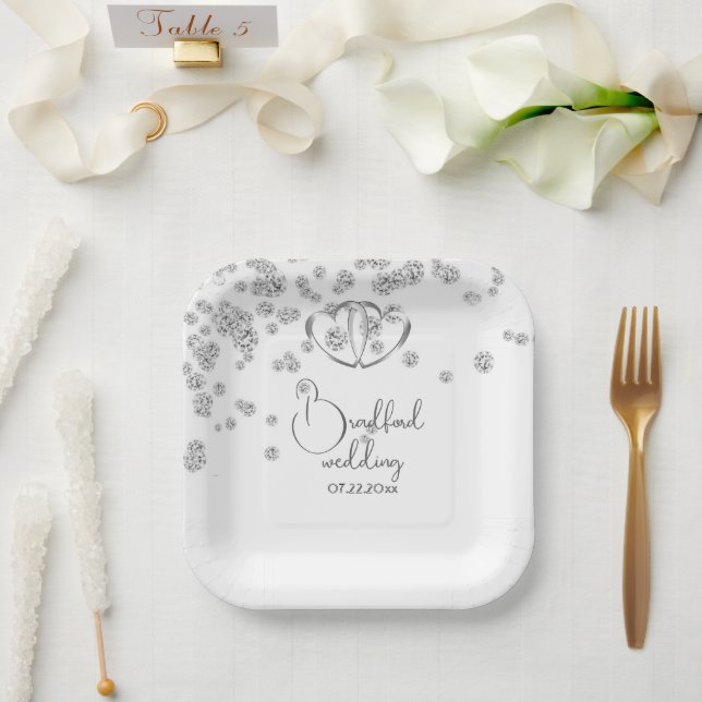 Royal Blue Diamonds & Hearts Wedding Paper Plates (Wedding)