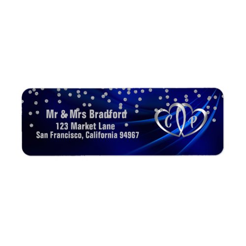 Royal Blue DiamondsHearts Wedding Return Address Label