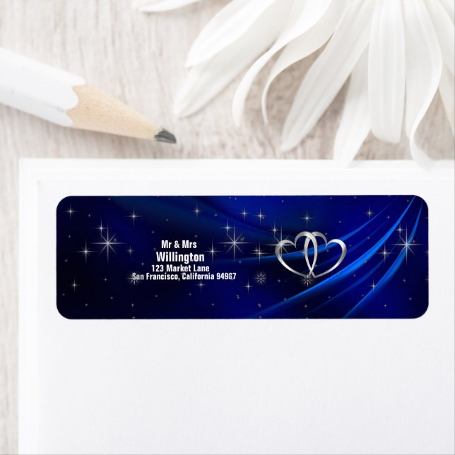 Royal Blue Diamonds/Hearts Wedding Return Address Label (Insitu)