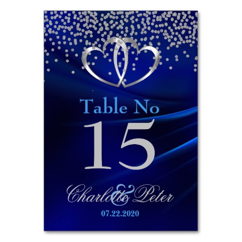 Royal Blue Diamonds  Hearts Wedding Table No Card