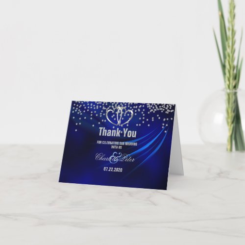 Royal Blue DiamondsHearts Wedding Thank You Card