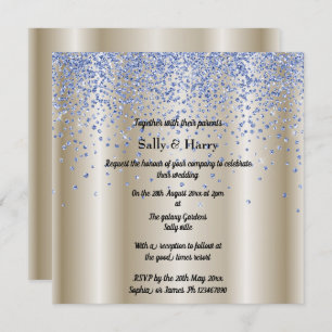 Royal Blue Diamonds wedding blue crystal gold Invitation