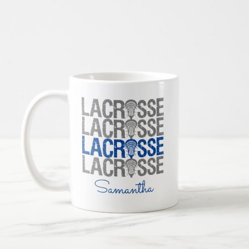 Royal Blue Distressed Lacrosse Word Coffee Mug