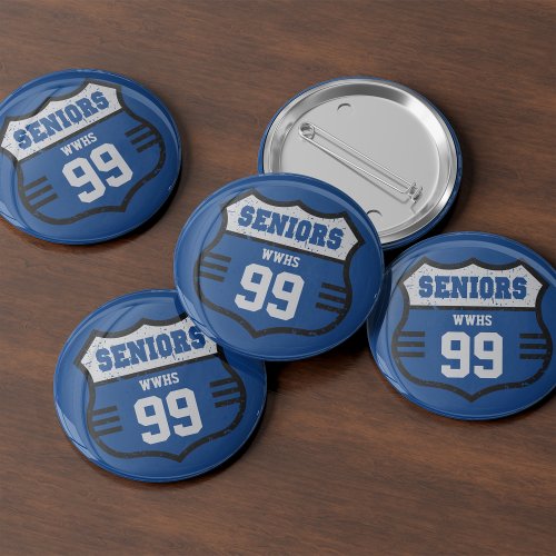 Royal Blue Distressed Seniors Road Sign Button