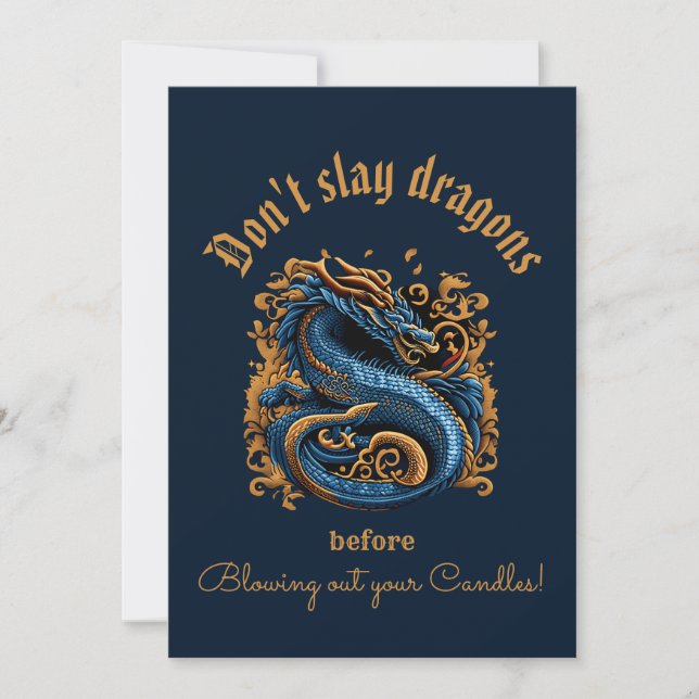 Royal Blue Dragon Birthday Card (Front)