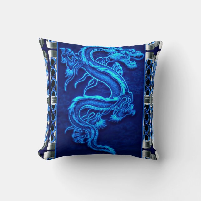 Royal Blue Dragon Throw Pillow (Front)