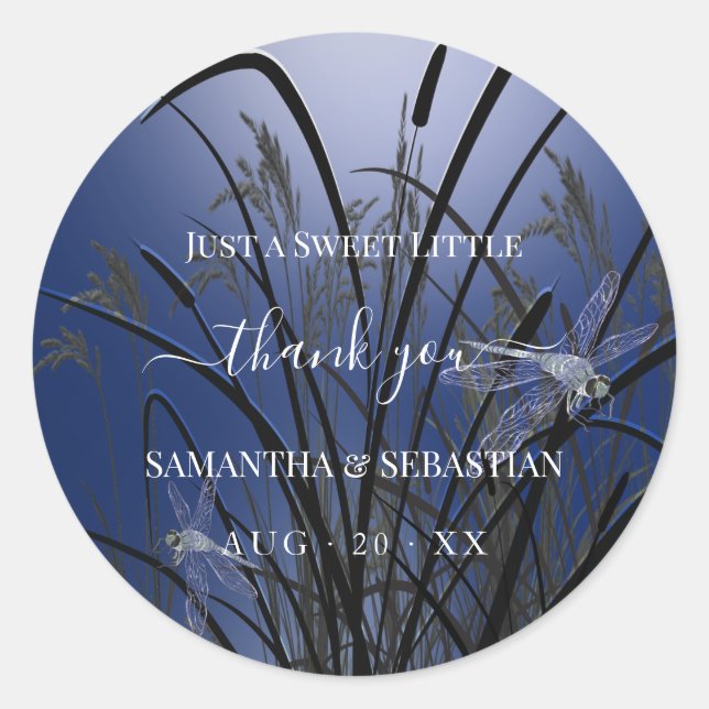 Royal Blue Dragonflies Thank You Classic Round Sticker (Front)