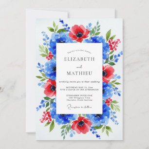 Royal Blue Dramatic Botanical Wedding Invitation