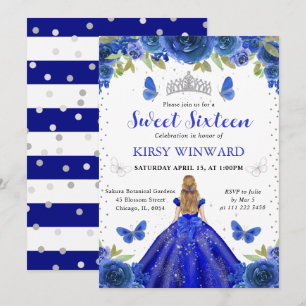 Royal Blue Dress Blonde Princess Sweet 16 Invitation