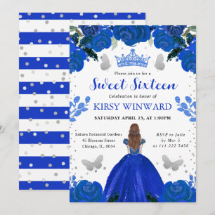 Royal Blue Dress Red Hair Princess Sweet 16 Invitation