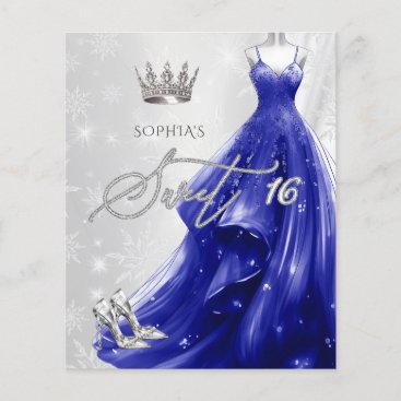 Royal Blue Dress Snowflakes Sweet 16 Invitation