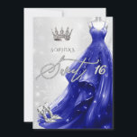 Royal Blue Dress Snowflakes Winter Sweet 16 Invitation<br><div class="desc">Silver Royal Blue Glitter Dress Snowflakes Winter Sweet 16 Invitation</div>