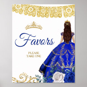 Royal Blue Dresses Floral Quinceañera Favors Poster