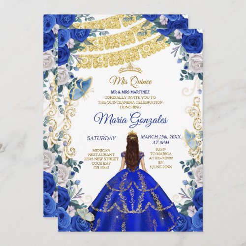 Royal Blue Dresses Mexican Girl 15th Birthday Invitation