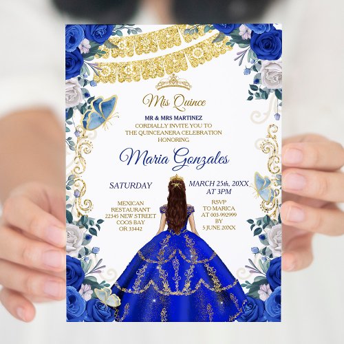 Royal Blue Dresses Mexican Girl 15th Birthday Invitation