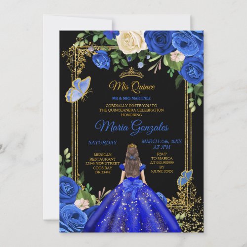 Royal Blue Dresses Quinceanera 15th Girl Birthday Invitation