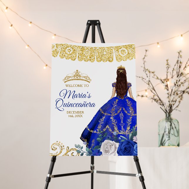 Royal Blue Dresses Quinceañera Crown Birthday Foam Board (In Situ (Stand))