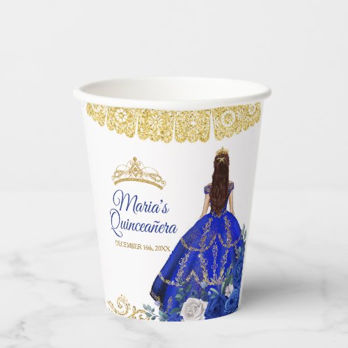 Royal Blue Dresses Quinceaera Crown Birthday Pape Paper Cups