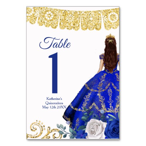Royal Blue Dresses Quinceaera Crown Table Number