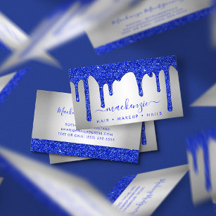 Minimal Luxury Navy Blue Silver Monogram Business Card
