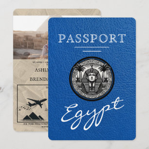Royal Blue Egypt Passport Wedding Invitation