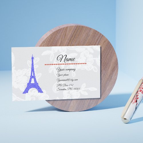 Royal Blue Eiffel Tower on Lace Business Card