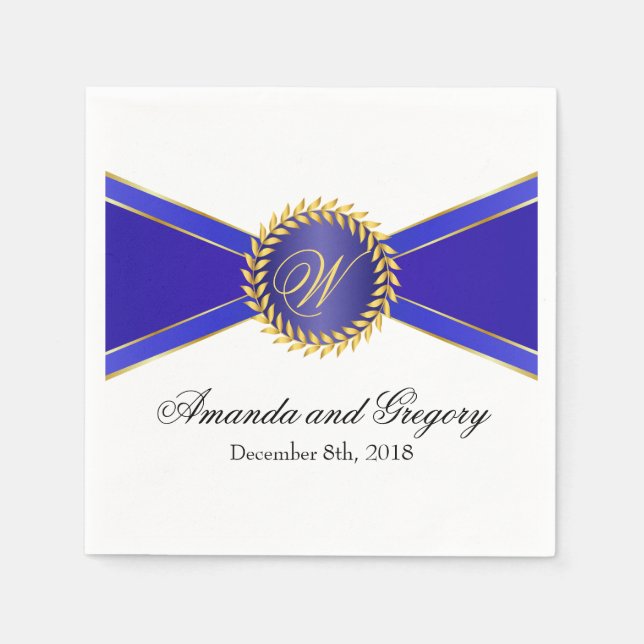 Royal Blue Elegance Monogram Paper Napkins (Front)