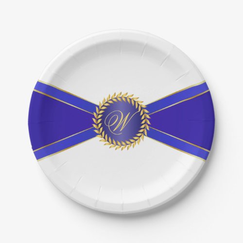 Royal Blue Elegance Monogram Paper Plates