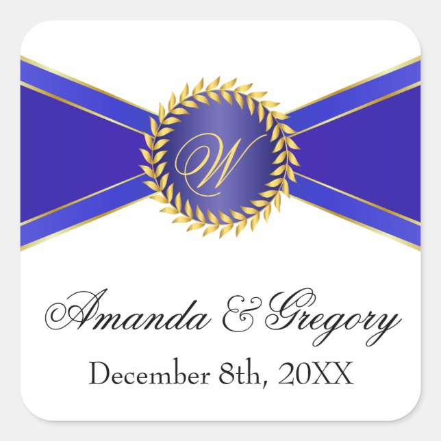 Royal Blue Elegance Monogram Square Sticker (Front)