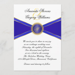 Royal Blue Elegance Monogram Wedding Invitation
