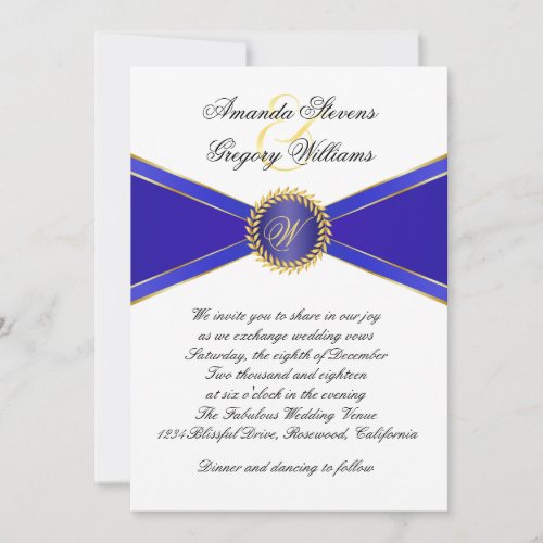 Royal Blue Elegance Monogram Wedding Invitation