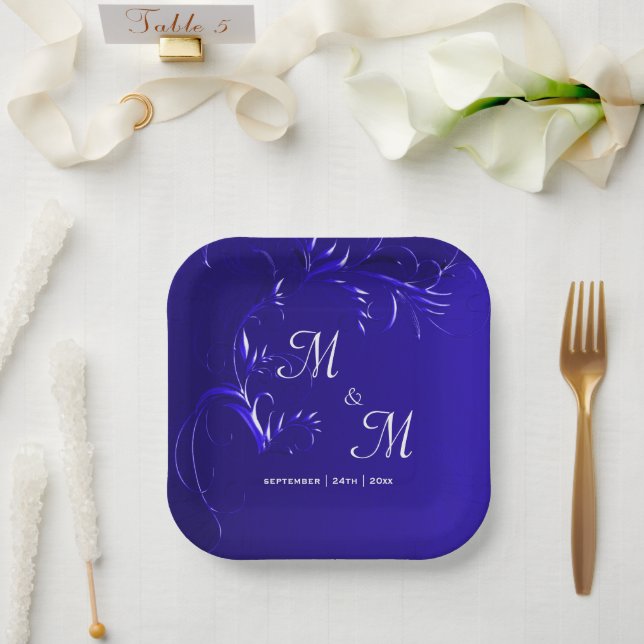 Royal Blue Elegance Wedding Paper Plates (Wedding)