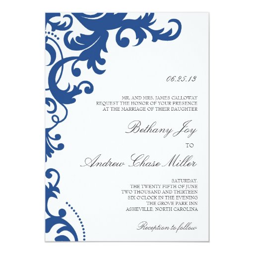 Royal Blue Elegant Damask Wedding Invitation | Zazzle