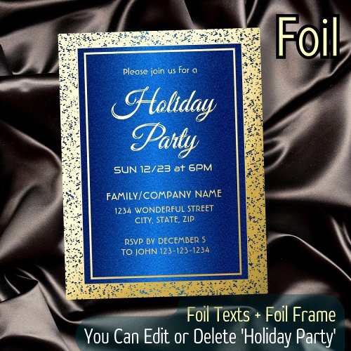 Royal blue elegant Holiday Party Christmas Party  Foil Invitation Postcard