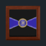 Royal Blue Elegant Monogram Keepsake Box<br><div class="desc">A royal blue and gold geometric band with an elegant monogram medallion makes a beautiful keepsake box. Add your desired monogram in place of the sample shown in the design template for a truly special gift suitable for birthdays,  Christmas,  retirements,  anniversaries,  weddings and more.</div>