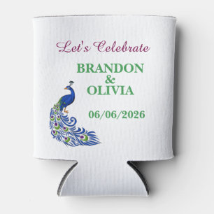 Royal Blue Elegant Peacock Wedding Can Cooler