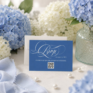Royal Blue Elegant Qr Code Wedding RSVP Card
