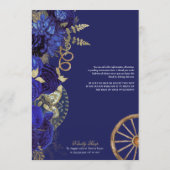 Royal Blue Elegant Roses + Gold Charro Quinceanera Invitation (Back)