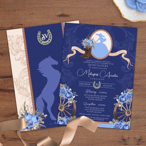 Royal Blue Elegant Rustic Western Quinceanera Invitation