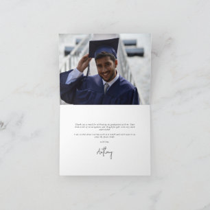 Royal Blue Elegant Script Graduation Photo+Message Thank You Card