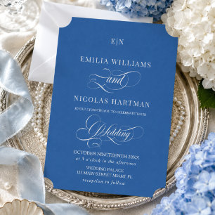 Royal Blue Elegant Script Monogram Wedding Invitation