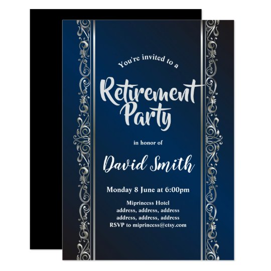 royal blue, elegant, sliver, retirement party invitation | Zazzle.com