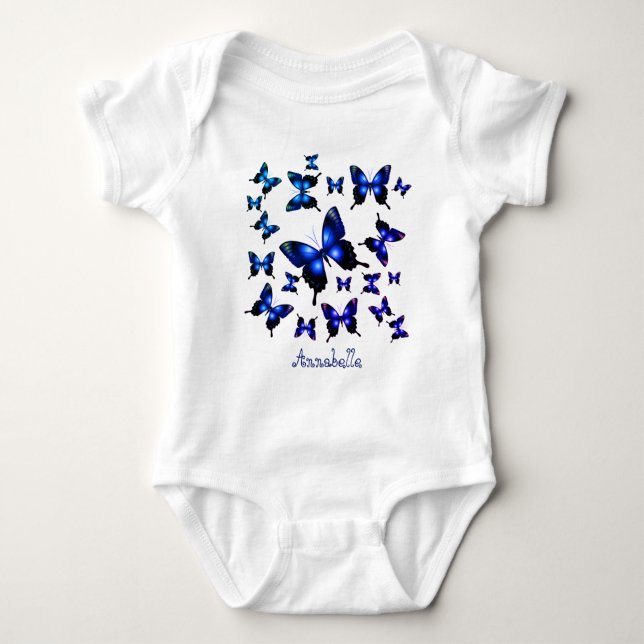 Royal Blue Elegant Whimsical  Butterflies Baby Bodysuit (Front)