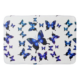 Royal Blue Elegant Whimsical Butterflies Bath Mat