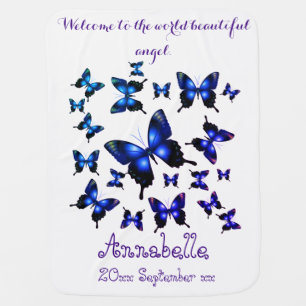 Royal Blue Elegant Whimsical Butterflies Stroller Blanket
