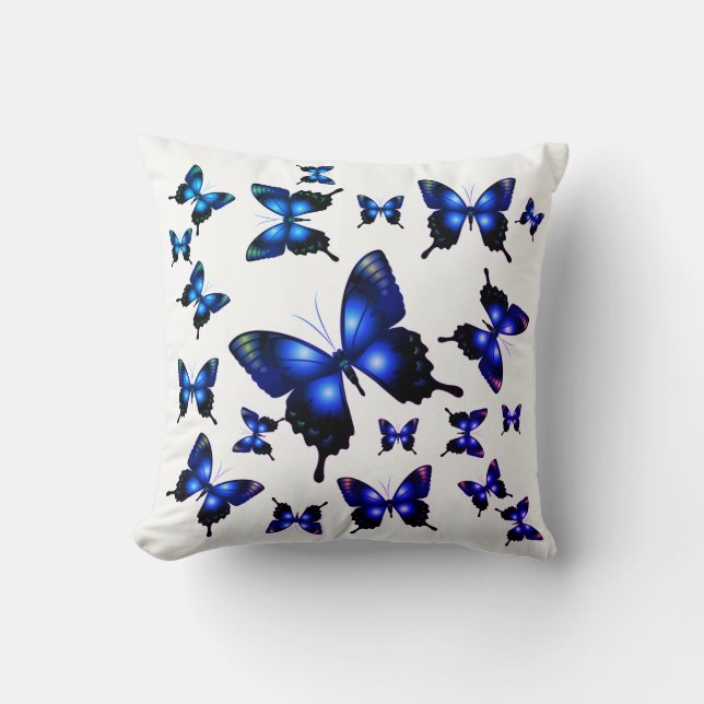 Royal Blue Elegant Whimsical Butterflies Throw Pillow (Front)